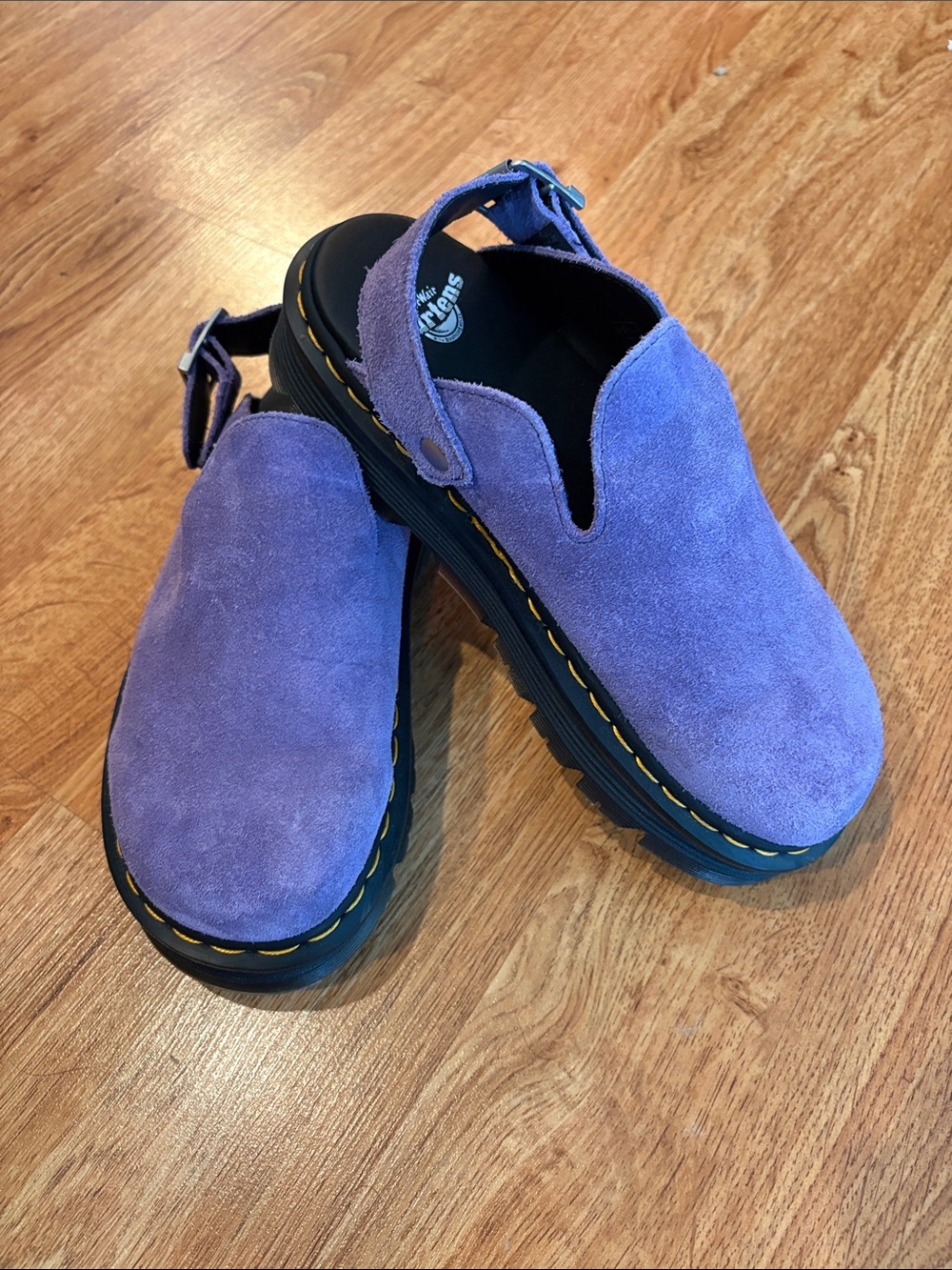Dr. Martens Zebzag Purple Suede Slingback Clogs